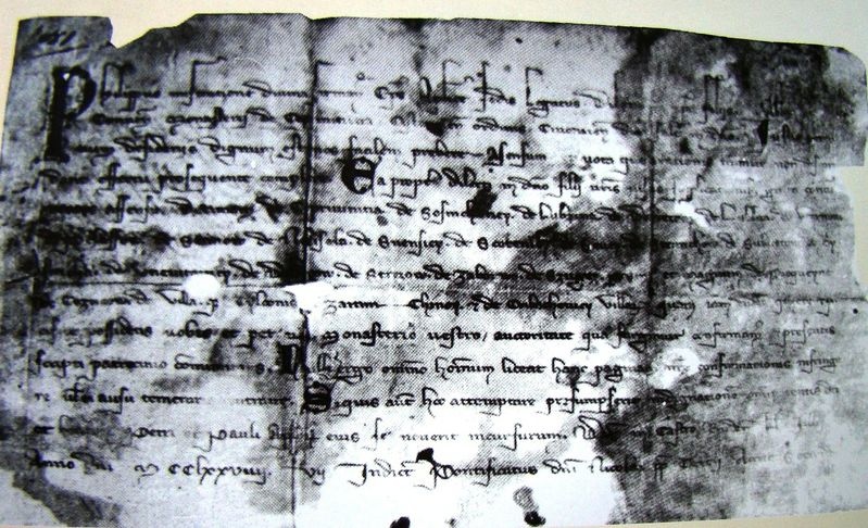 Fotokopia pergaminu z Budy (Węgry) z 1279 r. który m.in. wymienia nazwę Strzyżów - (zbiory Muzeum Społecznego TMZS w Strzyżowie)